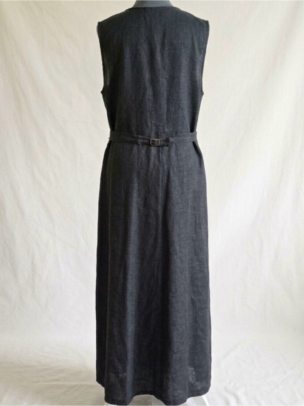 Vintage FLAX Jeanne Engelhart 100% Linen Grey Maxi Dress Button Front Pockets M - Picture 4 of 16